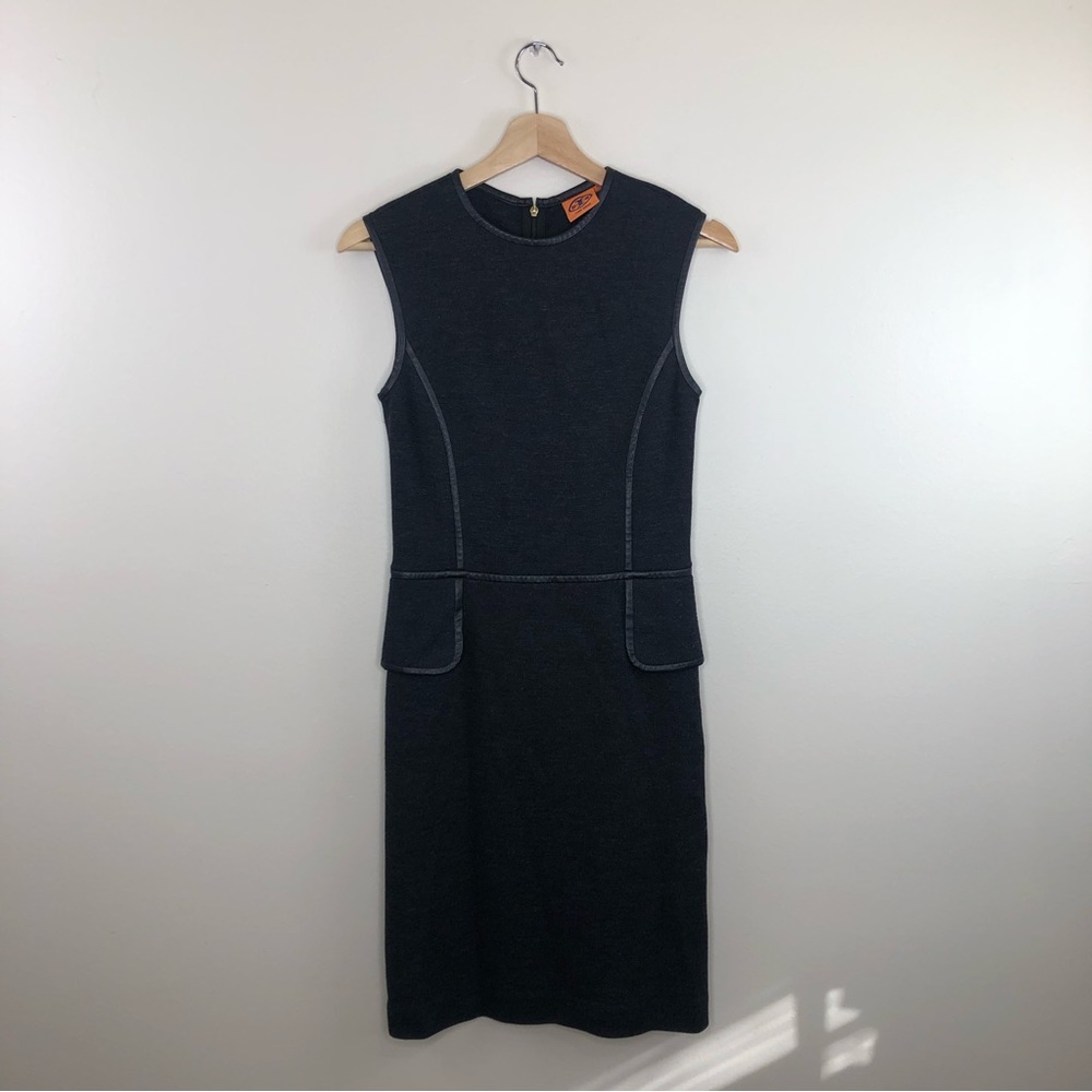 Tory Burch Grey Leather seam peplum dress size XS